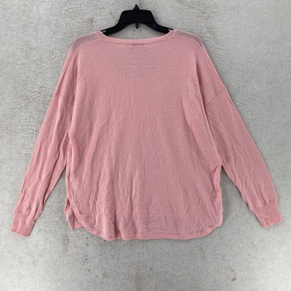Madewell Sweater LARGE Merino Wool Blend Pullover Hi low Long‎ Sleeve Scoop Pink - Picture 2 of 13
